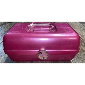 Caboodles Pink Make‎ Up Organizer Case W/Mirror Divided Tray